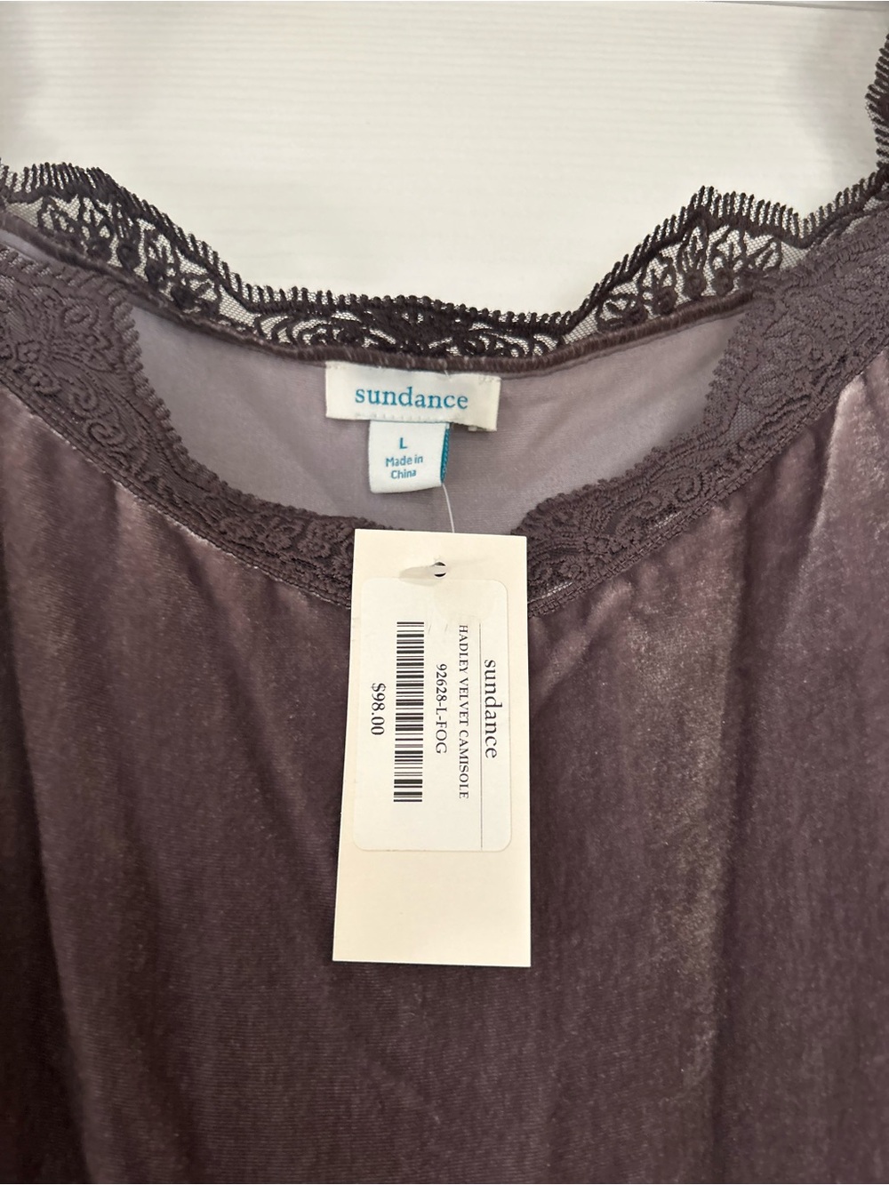 Sundance Velvet Lace Trim Tank - Taupe - Picture 2 of 6